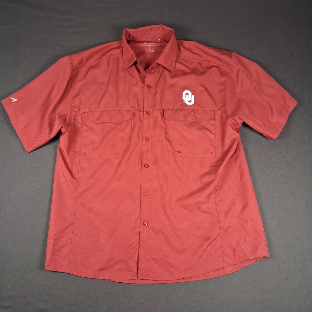 Oklahoma Sooners NCAA Embroidered Button Up Vent Performance Fishing Shirt LARGE